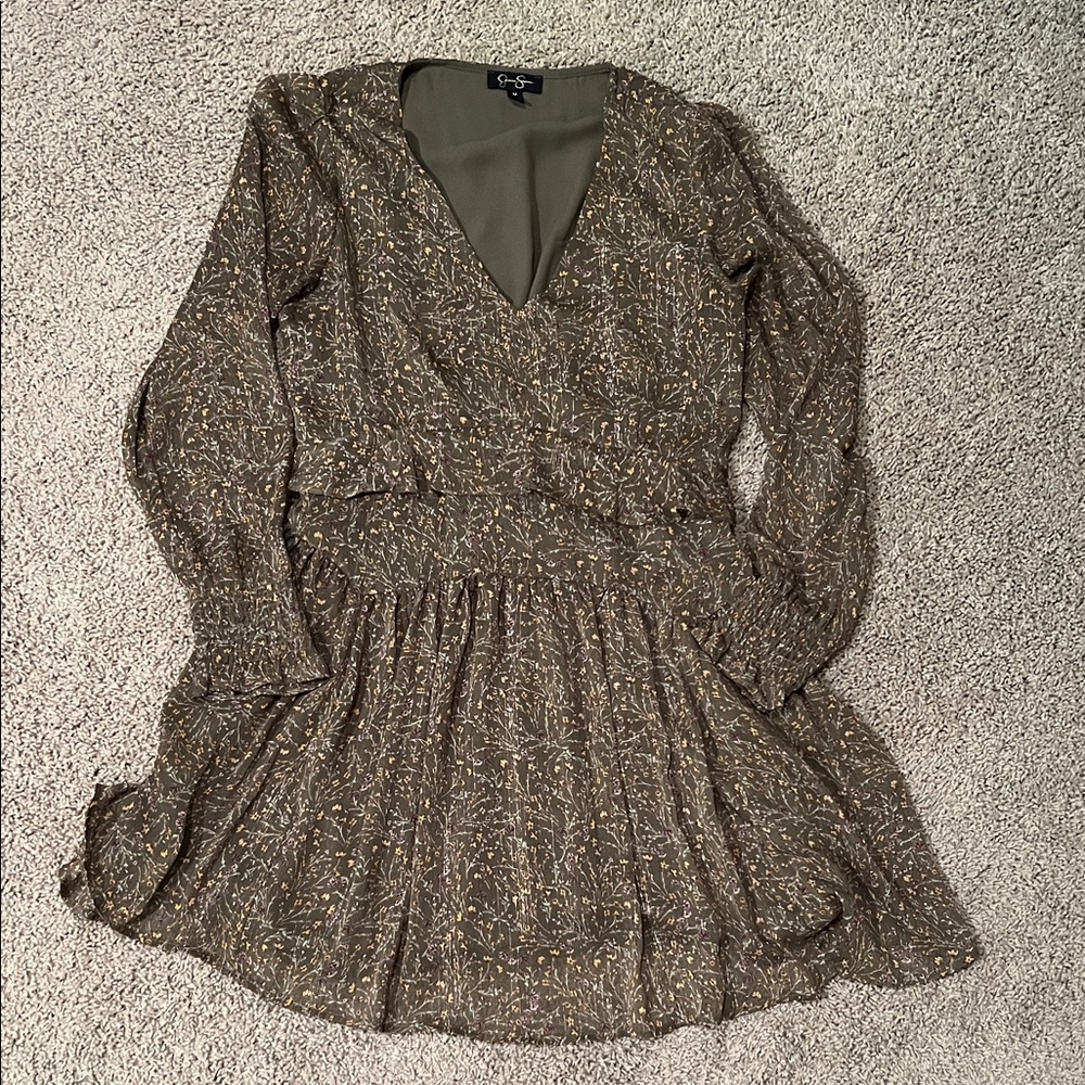 Jessica Simpson Olive and Gold Long Sleeve Dress
